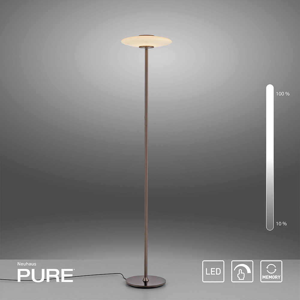 Die Pure Vitrum 481 LED-Stehleuchte kombiniert ein elegantes Glasdesign mit funktionaler Beleuchtung. Mit 1800 mm H&ouml;he, Up- und Downlight-Funktion, warmwei&szlig;em Licht und integriertem 3-Stufen-Tastdimmer ist sie ideal f&uuml;r stimmungsvolle Raumbeleuchtung.